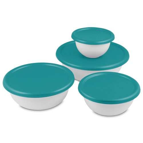 Sterilite® 8 Piece Mixing Bowl Set with Lids, White Bowl with Blue Sky Lid